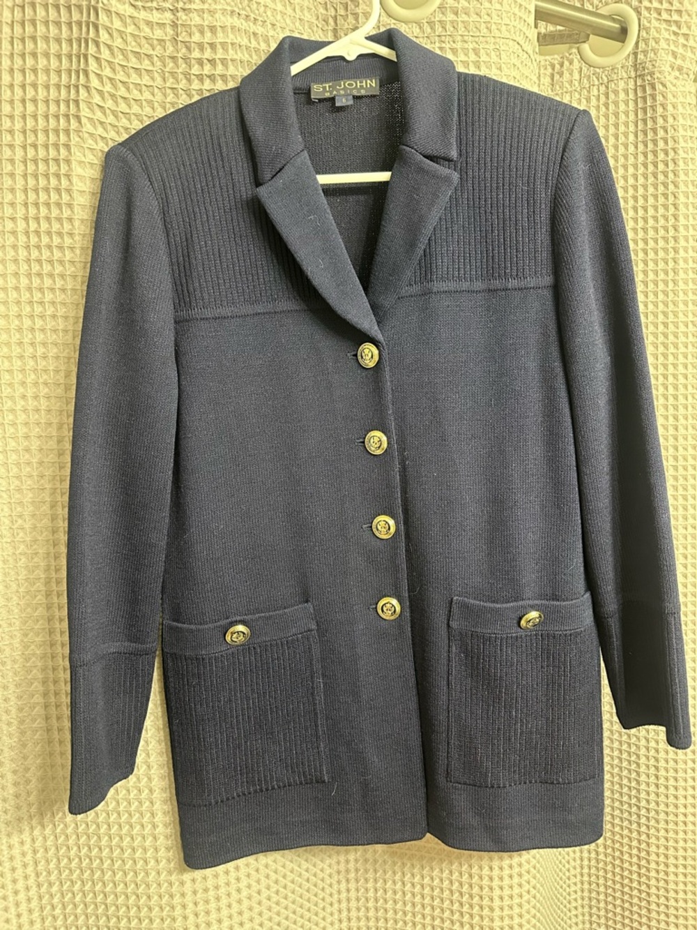 St. John Navy Knit Blazer with Gold Buttons
